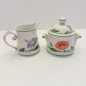 Villeroy & Boch VTG Amapola Poppy Flowers Cream & Sugar Bowl With Lid